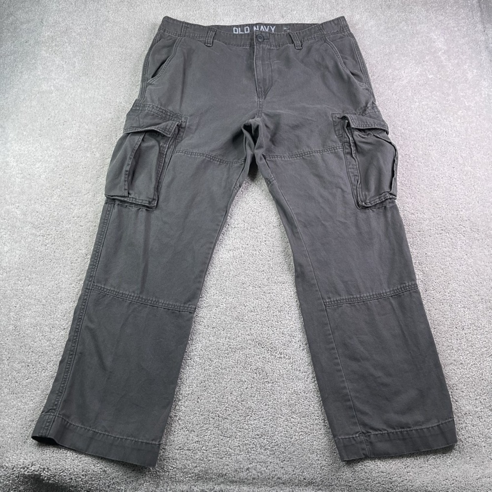Old Navy Pants Mens 38x32 Grey Canvas Cargo Utility Baggy Skater Workwear‎ Y2K